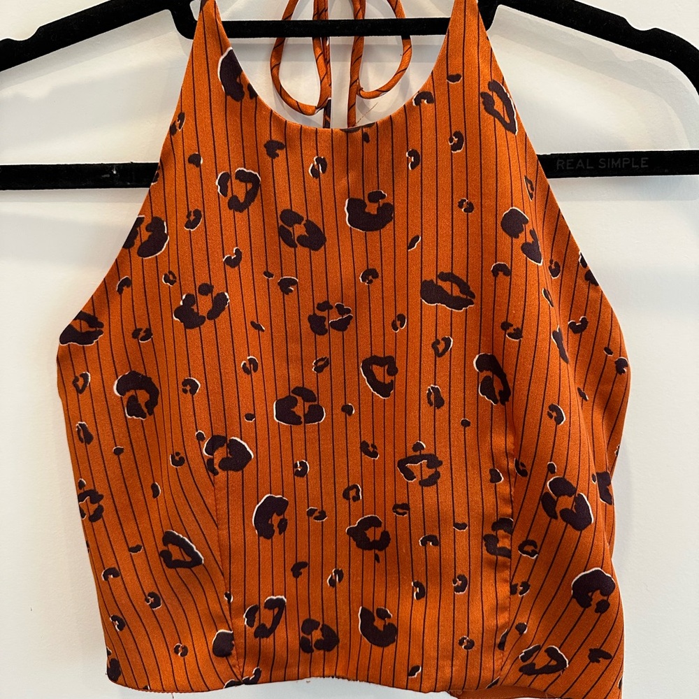 Cotton On Orange and Black Leopard Halter Top